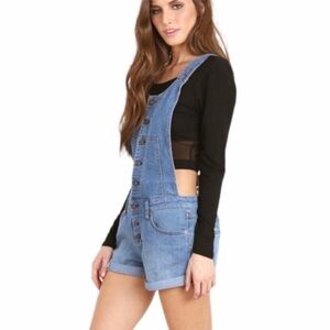 Free People Shortalls Century Blue Denim Overall Shorts Size 28